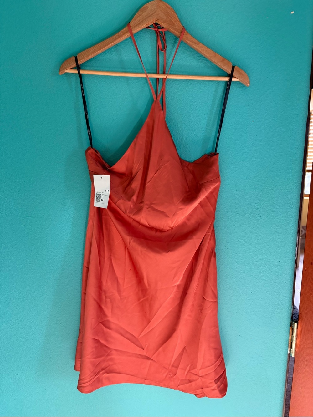 Forever 21 satin halter mini slip dress in a burnt orange / rust shade NWT